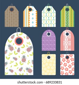 Stylish price clothes tag with pattern sale card stickers collection paper blank business promotion badge vector illustration