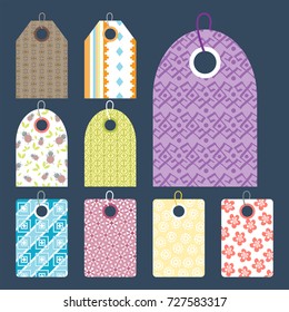 Stylish price clothes tag with pattern sale card stickers collection paper blank business promotion badge vector illustration