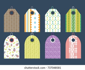Stylish price clothes tag with pattern sale card stickers collection paper blank business promotion badge vector illustration
