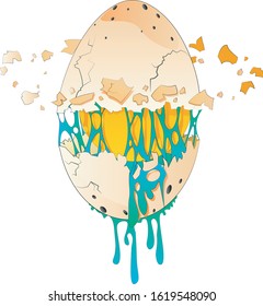 Stylish print of an abstract planet in the form of a broken egg