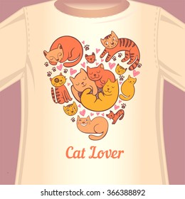 Stylish print with cats in the form of heart for the fan of cats