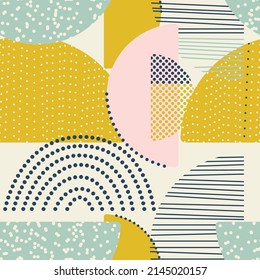Stylish print, seamless pattern, background with shapes, circles. Vector design
