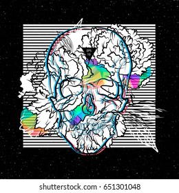 Stylish Print For T-shirt. Skull And Peones. Electroacoustic Music. Concrete Music. Dark Ambient. Vector Illustration EPS10.