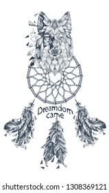 Stylish print for t-shirts illustration wolf dream catcher vector