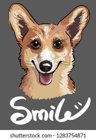 Stylish print of Welsh corgi dog in sketch style.