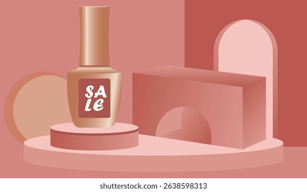 Stylish product display scene with greenery designed for banners, mockup, labels, posters brand presentations podium template ads