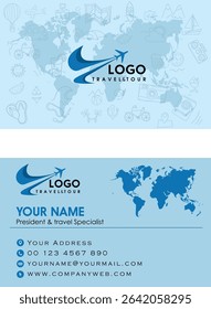 A stylish and professional travel business card template designed for travel agencies, tour guides, booking services, and tourism businesses.