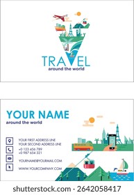 A stylish and professional travel business card template designed for travel agencies, tour guides, booking services, and tourism businesses.