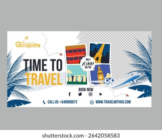 A stylish and professional travel business card template designed for travel agencies, tour guides, booking services, and tourism businesses.