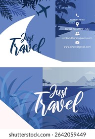 A stylish and professional travel business card template designed for travel agencies, tour guides, booking services, and tourism businesses.