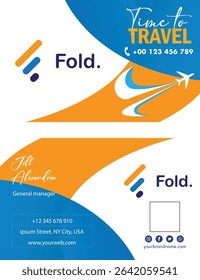 A stylish and professional travel business card template designed for travel agencies, tour guides, booking services, and tourism businesses.
