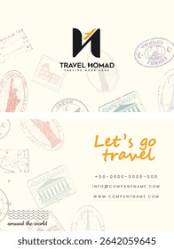 A stylish and professional travel business card template designed for travel agencies, tour guides, booking services, and tourism businesses.