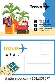 A stylish and professional travel business card template designed for travel agencies, tour guides, booking services, and tourism businesses.