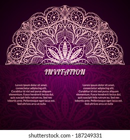 Stylish purple background with a light circular lace pattern. Vector illustration.