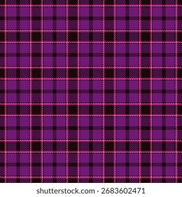Stylish purple  black plaid pattern. Seamless textile design suitable for backgrounds, fashion, crafts, or modern graphic projects.