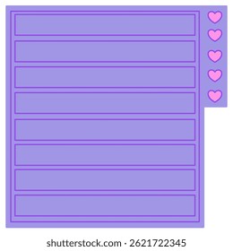Stylish purple colored note design with pink heart shaped tab. Great for journaling, memopads, and sticky notes.