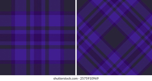 Stylish purple and dark gray plaid patterns.  Perfect for textile design, apparel, or website backgrounds. Two distinct herringbone variations offer versatile design options.