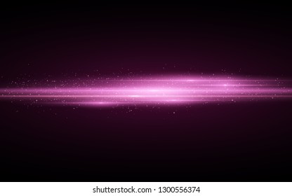 Stylish purple light effect isolated on black background. Purple glitters. Glowing lines with sparkles. Blurred light trails. Vector illustration. EPS 10