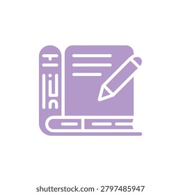 A stylish purple notebook with a pen resting on an open page symbolizing writing creativity and study notes