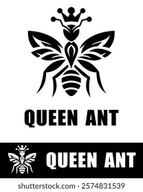 Stylish queen ant logo design featuring a crown and intricate patterns