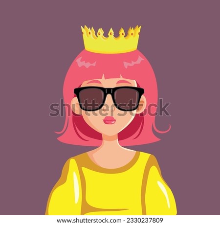 
Stylish Queen Wearing Sunglasses and a Crown Vector Portrait Illustration. Beautiful and trendy k-pop star having a cool eccentric style
