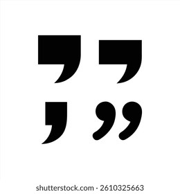 Stylish quotation marks illustrated in a bold vector design. The black elements stand out against a white background, emphasizing their artistic form and contemporary aesthetic.