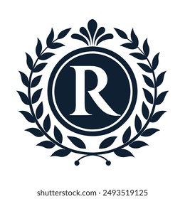 A Stylish R Letter Logo With Leafy Wreath