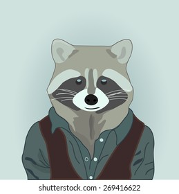 Stylish raccoon. Vector illustration. Raccoon in a suit.