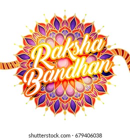 Stylish Raksha Bandhan Text on Colorful Decorative Rakhi for Indian Festival of Brother and Sister Bonding.