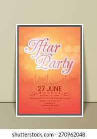 Stylish Ramadan Kareem Iftar party celebration invitation card with mosque, date, time and place details.