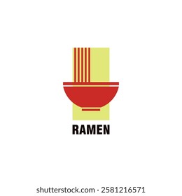 Stylish ramen bowl with noodles logo, combined with a rectangle background in red and light yellow. Perfect for Japanese restaurants, noodle shops, and food brands. Modern and eye-catching design.