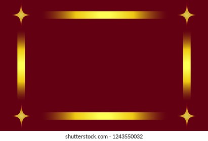 Stylish Rectangle Frame with 4 Stars Isolated on Red Background. Vector Graphic Frame for design, card, invitation, print for Christmas, New Year, etc... 