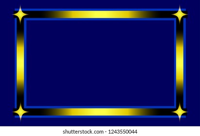 Stylish Rectangle Frame with 4 Stars Isolated on Blue Background. Vector Graphic Frame for design, card, invitation, print for Christmas, New Year, etc... 