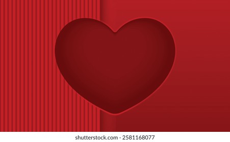 Stylish red background featuring a heart shaped cutout with a layered paper effect. Ideal for Valentine Day designs, love themed posters, romantic greeting cards, and wedding invitations.