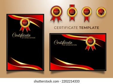 Stylish red and black premium certificate template design set