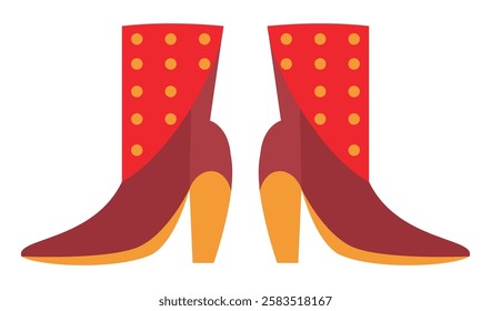 Stylish red boots with yellow dots and high heels.