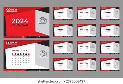 Stylish Red Calendar 2024 Template