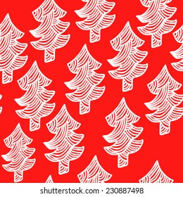 Stylish red Christmas card. Vector pattern. Hand drawn. Red background.