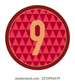 Stylish Red Circle with Gold Number 9 and Dark Border, Enhanced by Geometric Patterns