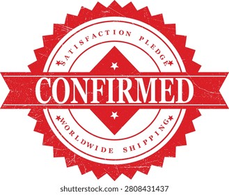 A stylish red circular badge featuring 