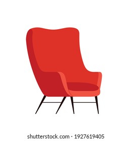 Elegante sillón rojo cómodo con estilo de dibujos animados planos. salón interior o mobiliario de oficina aislado de fondo blanco