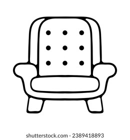 Stylish red comfortable armchair in flat cartoon style. Part of the interior of a living room or office. Isolated on white background