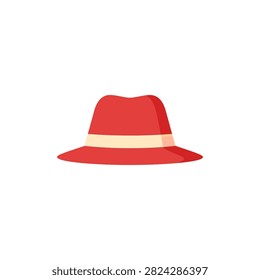 A stylish red fedora hat with a cream ribbon accent presented against clean white backdrop. Ideal for fashion and lifestyle promotions.