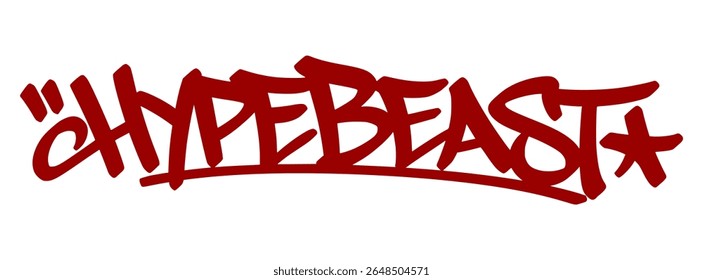 Elegante graffiti vermelho tag "Hypebeast" com estilo de gotejamento urbano e fundo transparente. Representa os amantes da moda de rua e os caçadores de tendências.