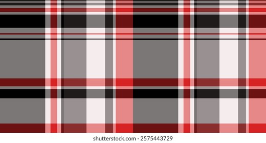 Stylish red, gray, and black plaid pattern. Perfect for textile designs, backgrounds, or website templates.  Clean, modern aesthetic versatile and visually appealing.