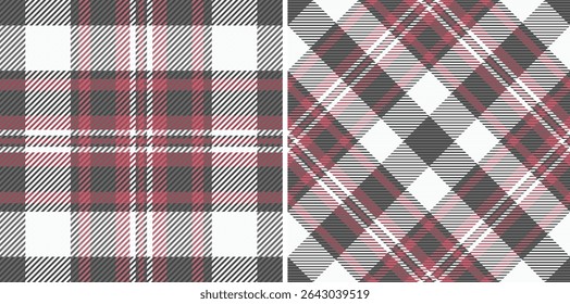 Stylish red and gray plaid patterns, perfect for textile design, fashion, and web backgrounds.  Versatile seamless textures offer a modern twist on classic tartan.