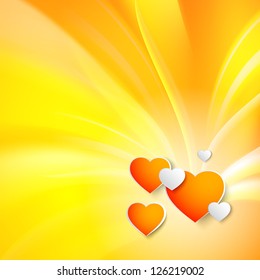 Stylish red heart over orange background. Vector illustration, contains transparencies.