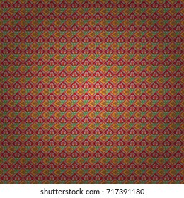 Stylish red, pink and green texture. Vector abstract geometric background. Seamless pattern with rhombus and polygons forming abstract wallpaper.