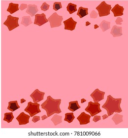 Stylish Red Stars of Different Opacity and Size Located on the Top and on the Bottom of the Picture on Pink Background