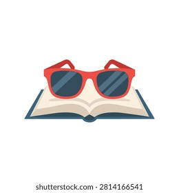 Stylish red sunglasses on an open book illustration, summer reading and vacation hobby concept